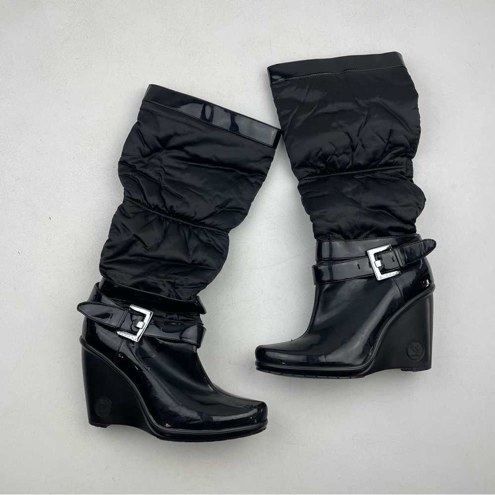 BCBGirls Patent Leather Tall Wedge Hill Puff Boots Size 7